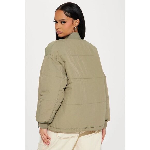 CISONO Quilted Bomber  Sage Green Puffer Jack Women's  Jacket -US S - Picture 2 of 12